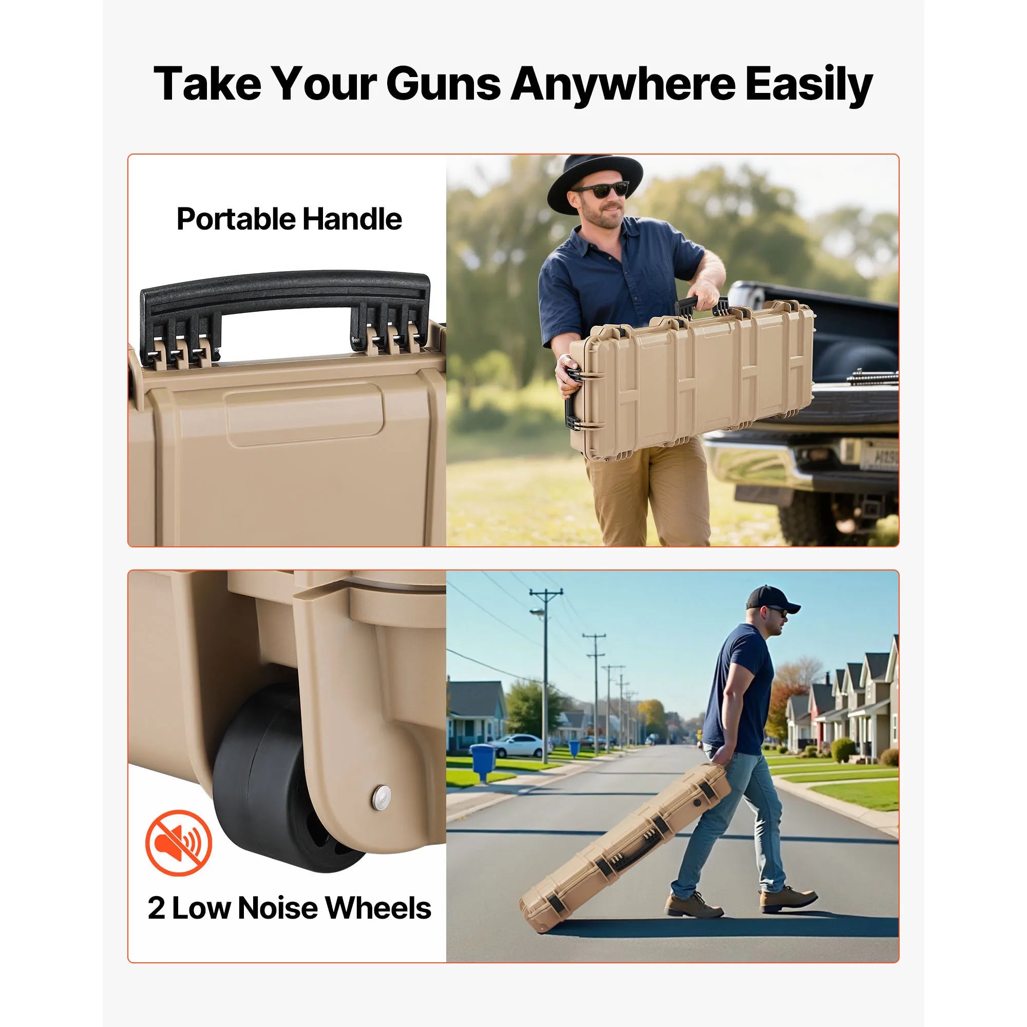 SucceBuy Hard Rifle Case Lockable Rifle Case with Pre-cut Foams Wheels IP67 Waterproof Pistol Storage Cases for Rifles Shotguns