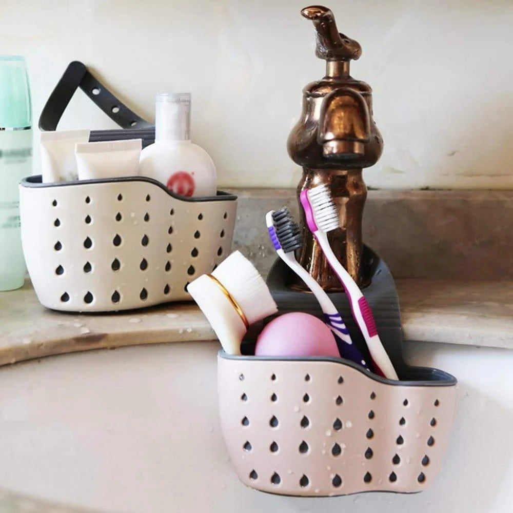 Kitchen Sink Sponge Soap Holder Hanging Adjustable Strap Drain Holes for Drying