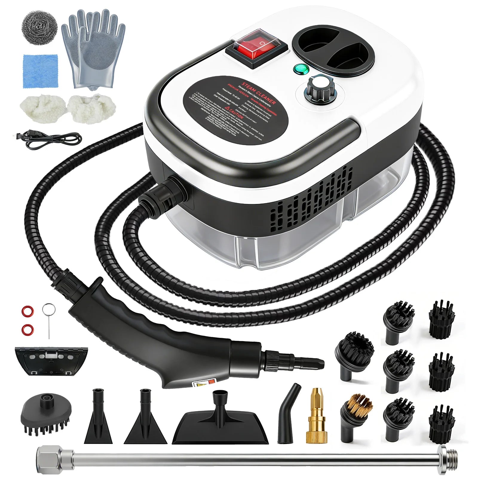 2500W Portable Handheld Steam Cleaner High-Temperature 1200ML Adjustable 105°C 6 Levels 20 Accessories With Brush Heads