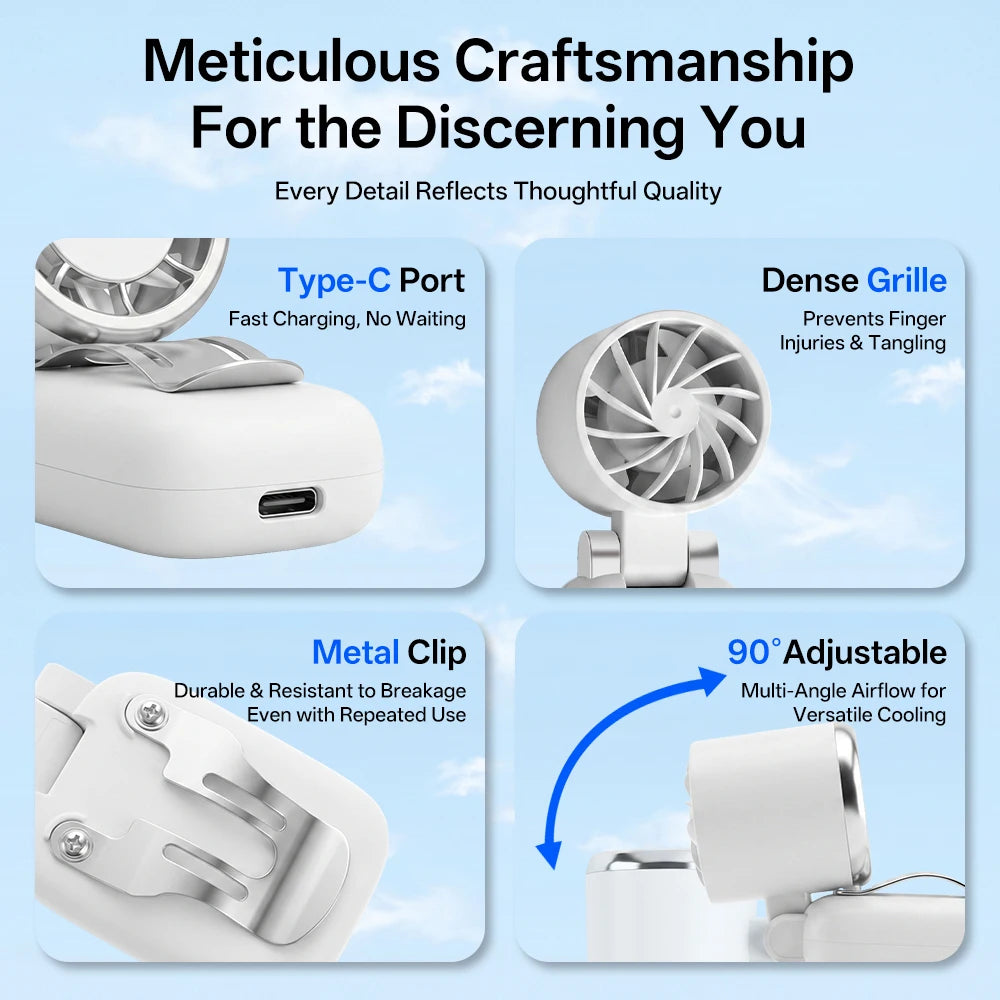 Outdoor Wearable Hat Clip Fan 1200mAh USB Rechargeable Portable Handheld Backpack Cooler 3 Speeds Lightweight Mini Desk Fan