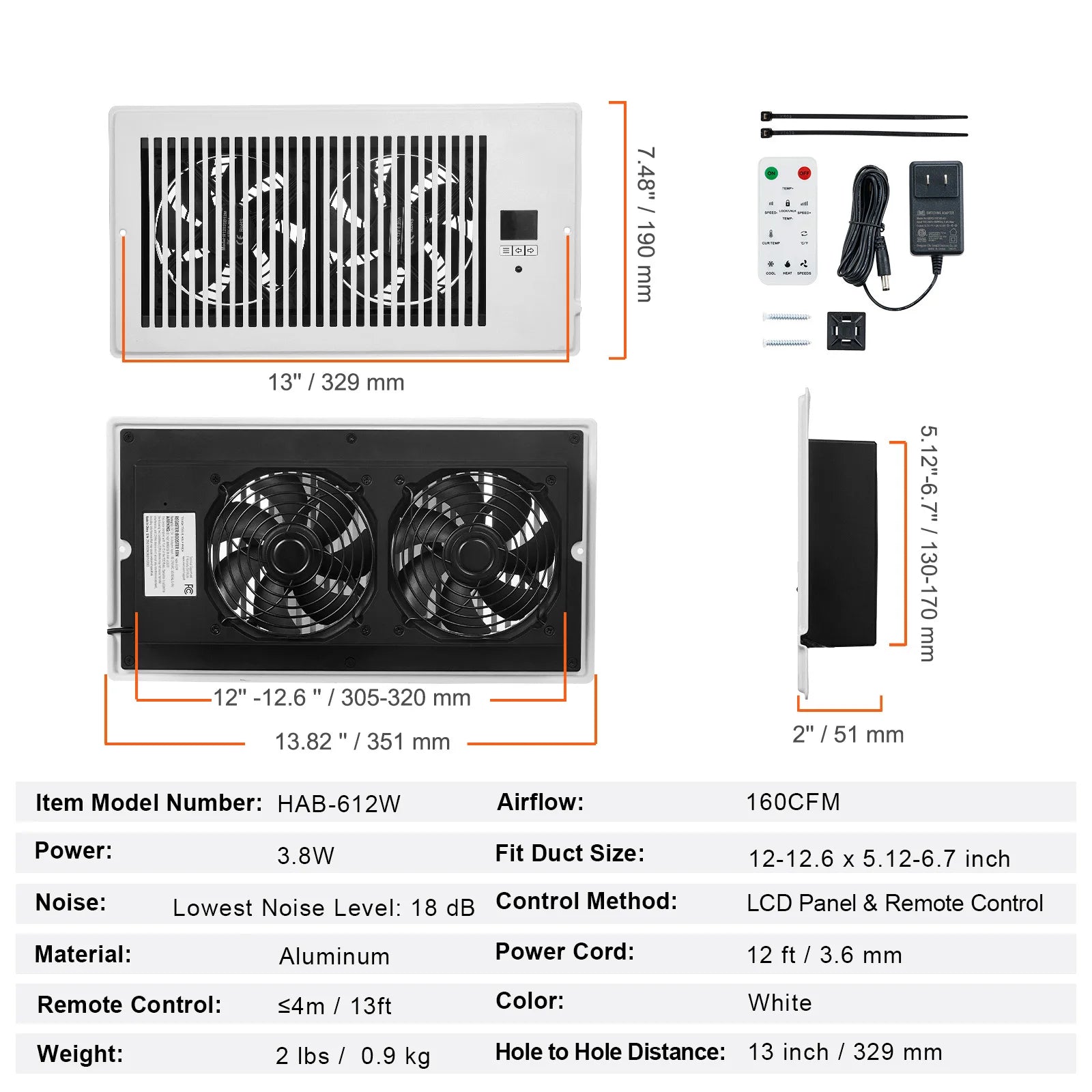 SucceBuy Register Booster Fan Quiet Vent Booster Fan with Remote Control Thermostat Control for Heating Cooling Smart Vent White
