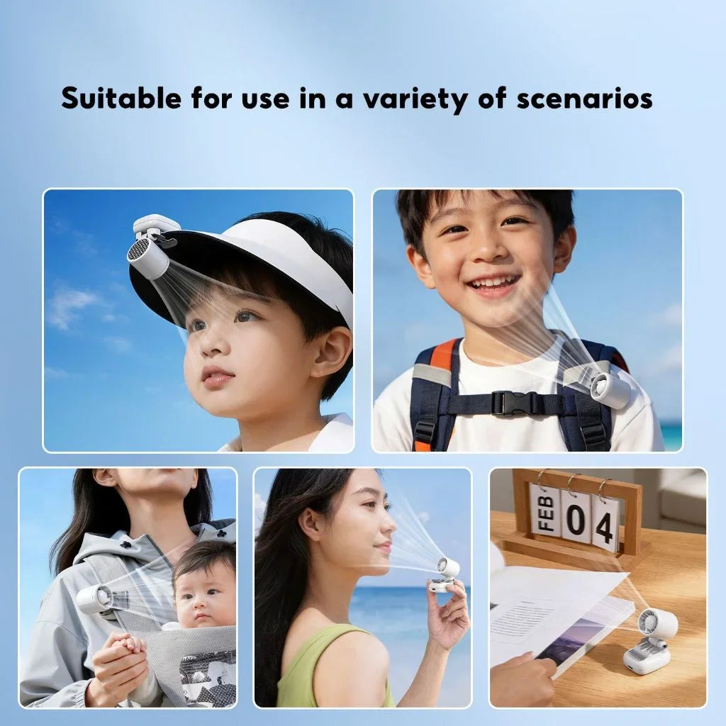 Outdoor Wearable Hat Clip Fan 1200mAh USB Rechargeable Portable Handheld Backpack Cooler 3 Speeds Lightweight Mini Desk Fan