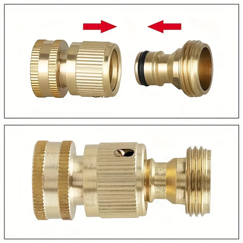 2-PCS Brass Garden Hose Quick Connect Kit, 3/4" GHT Male & Female Threads, Battery-Free Connector for Outdoor Lawn & Gardening