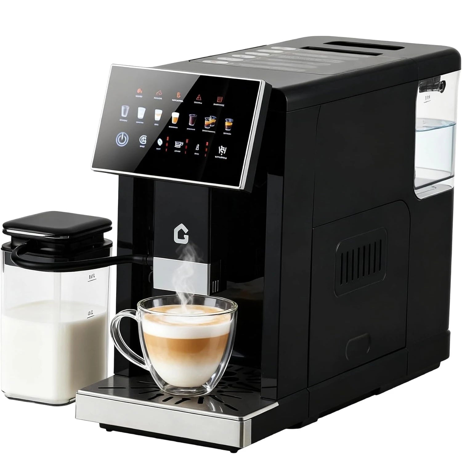 3rd-Gen Espresso Coffee Maker with Milk Frother - Removable Brewer & Grinder, Adjustable Coarseness/Flavor, Detachable Milk Tank