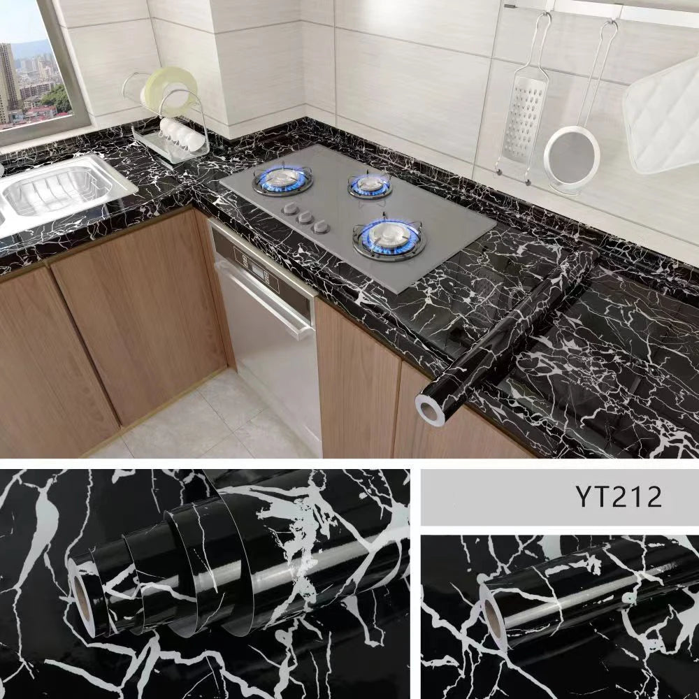 40cm Marble Kitchen Oil-Proof Film Stove Waterproof Self-Adhesive Wallpaper Countertop Bathroom Renovation Tile Wall Stickers