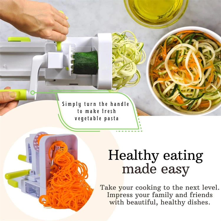 LMETJMA Vegetable Spiralizer Slicer 5 in 1 Rotary Cheese Vegetable Shredder Grater Foldable Veggie Pasta Spaghetti Maker JT319