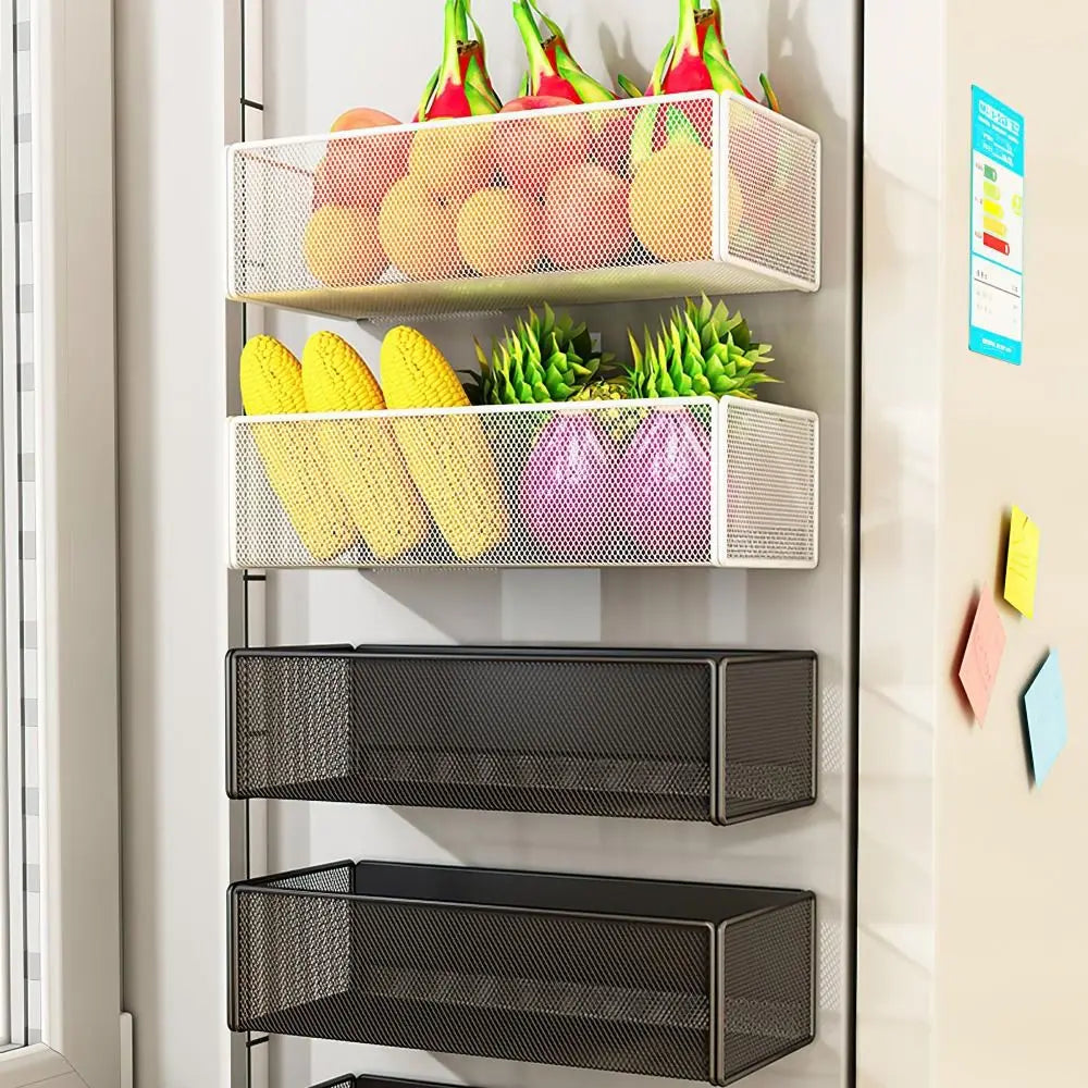 High Quality Metal Magnetic Basket Organizer Holder Household Large Capacity Refrigerator Shelf Space Saving Storage Rack