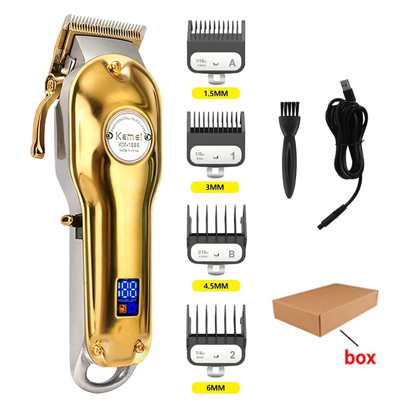 Kemei KM-1986 Gold Or Sliver Hair Trimmer For Men Trimmer Professional Clippers Electric USB Rechargeable Hair Cutting Machine