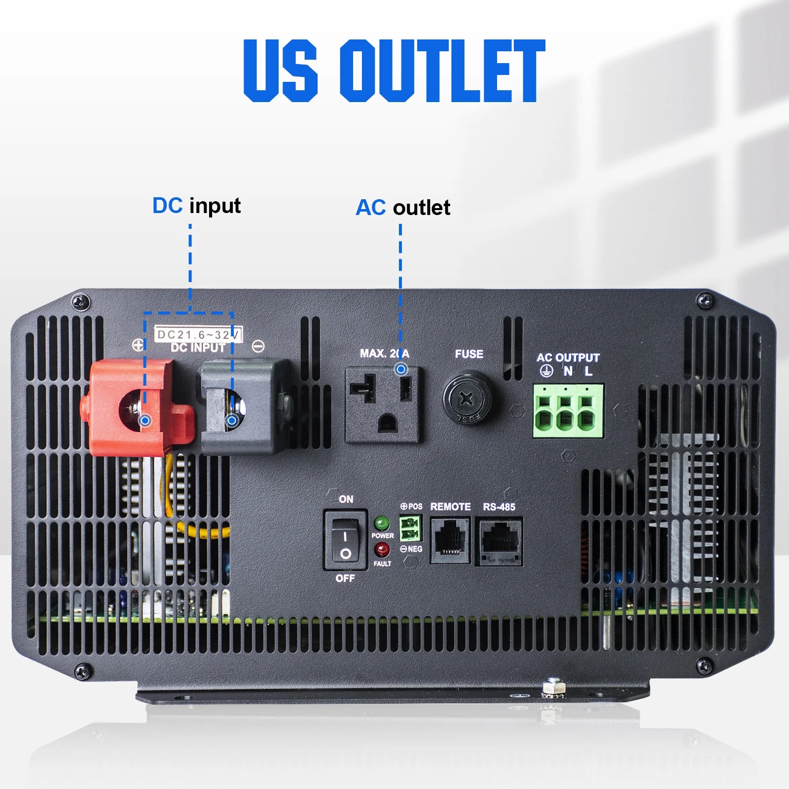 ECO-WORTHY 3000W Pure Sine Wave Solar Power Inverter 24V DC to 120V AC Converter with Remote Control,1*AC Outlet for Home RV