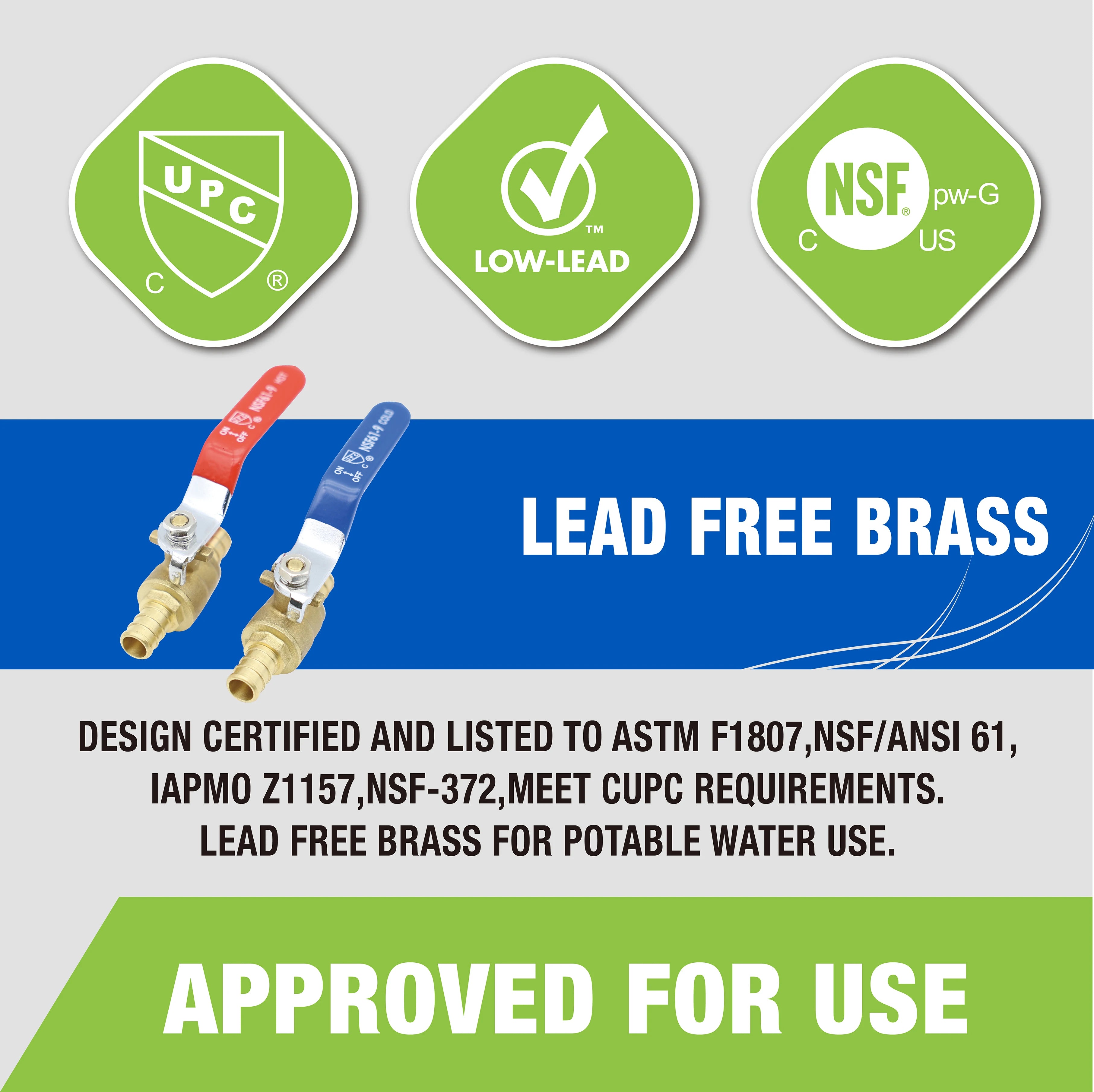 KING SMART Crimp/F1807 PEX 3/4" Full Port PEX Ball Valve; for Hot and Cold Water System; 10Pcs/Case; 80411