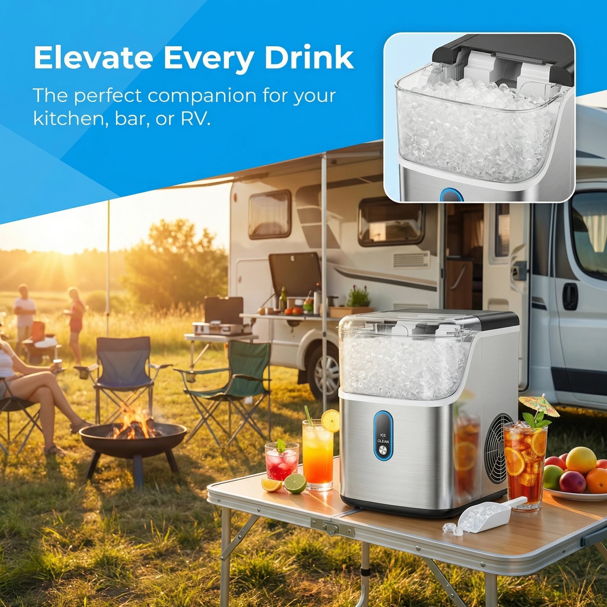 Nugget Ice Maker Countertop, Pebble Ice Maker with Soft Chewable Pellet Ice, 33 lbs per Day, Compact Ice Machine with Self-Cleaning & LED Indicator for Home, Kitchen, Camping, RV, Office