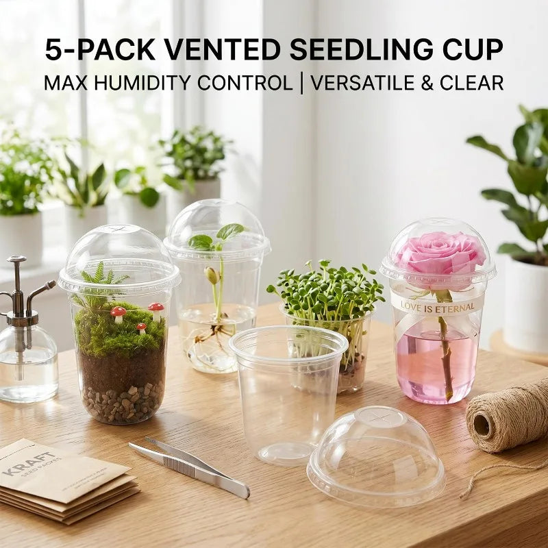 Reusable Seed Germination Cups with Cover Clear Plastic Seedling Nursery Pots Moisture Retention Plant Starter Containers Garden