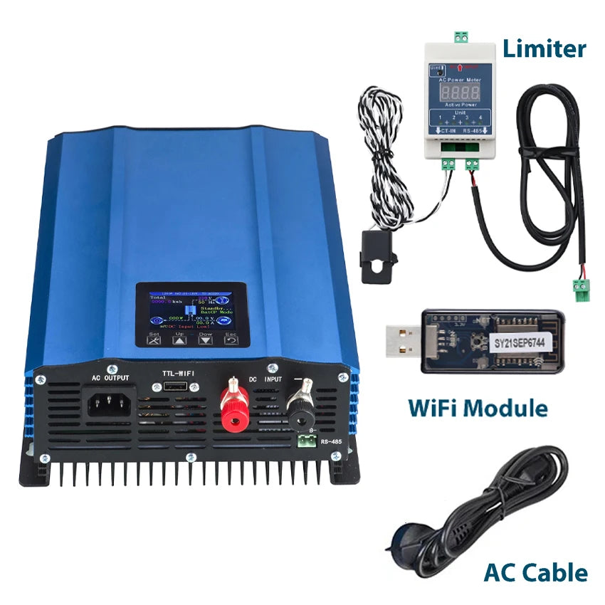 1KW 1200W Grid Tie Solar Inverter Battery Discharge DC 24V 26-45V/48V 55-90V PV Panels Input to AC 110V With LCD Limiter