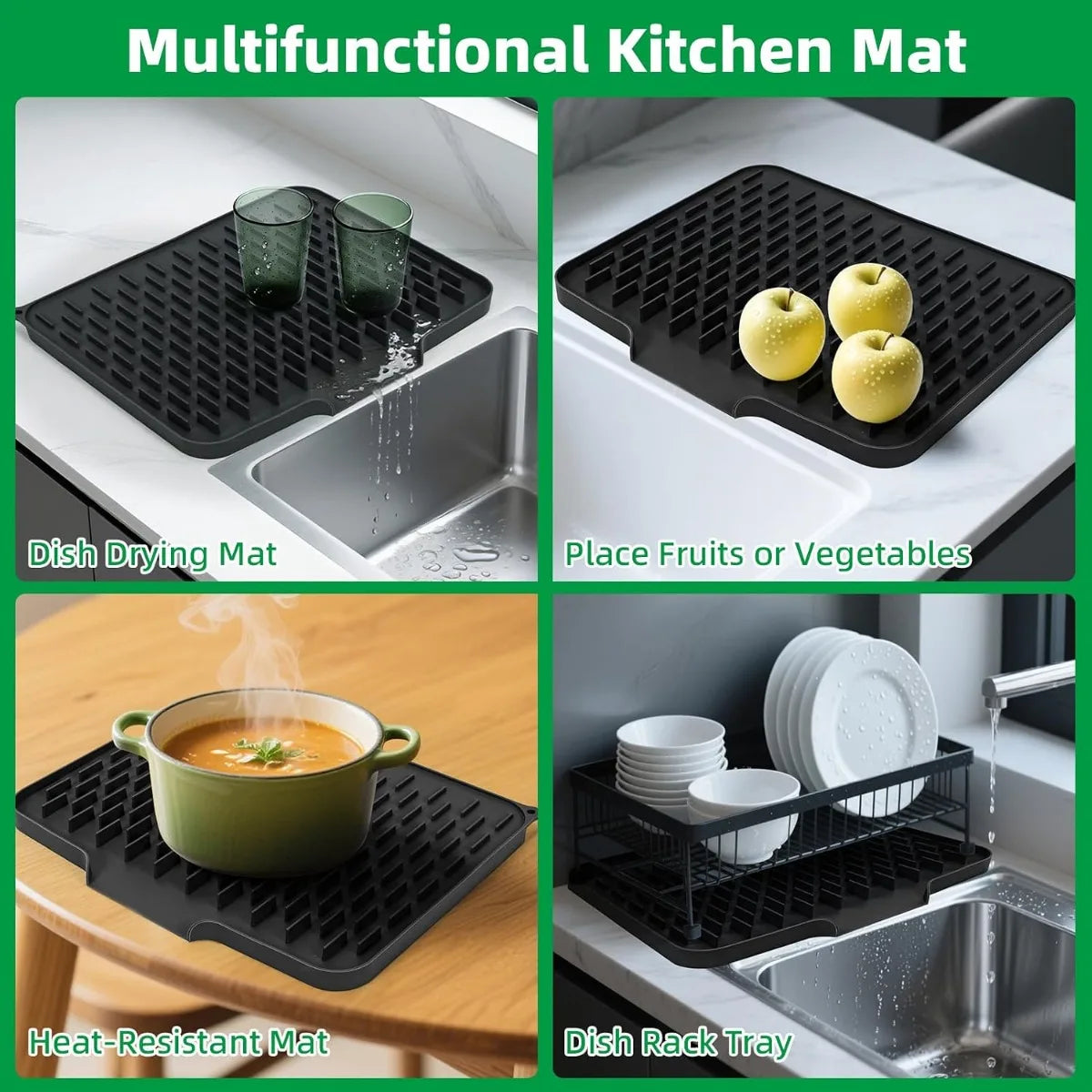 Silicone Kitchen Drain Mat with Built in Drainage Easy Clean for Countertops Sinks Refrigerators Home Accessory Tool