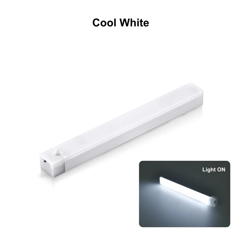 Motion Sensor Wireless LED Night Light USB Rechargeable Long Strip Bar Lamp for Kitchen Cabinet Wardrobe Bedside Staircase Tube