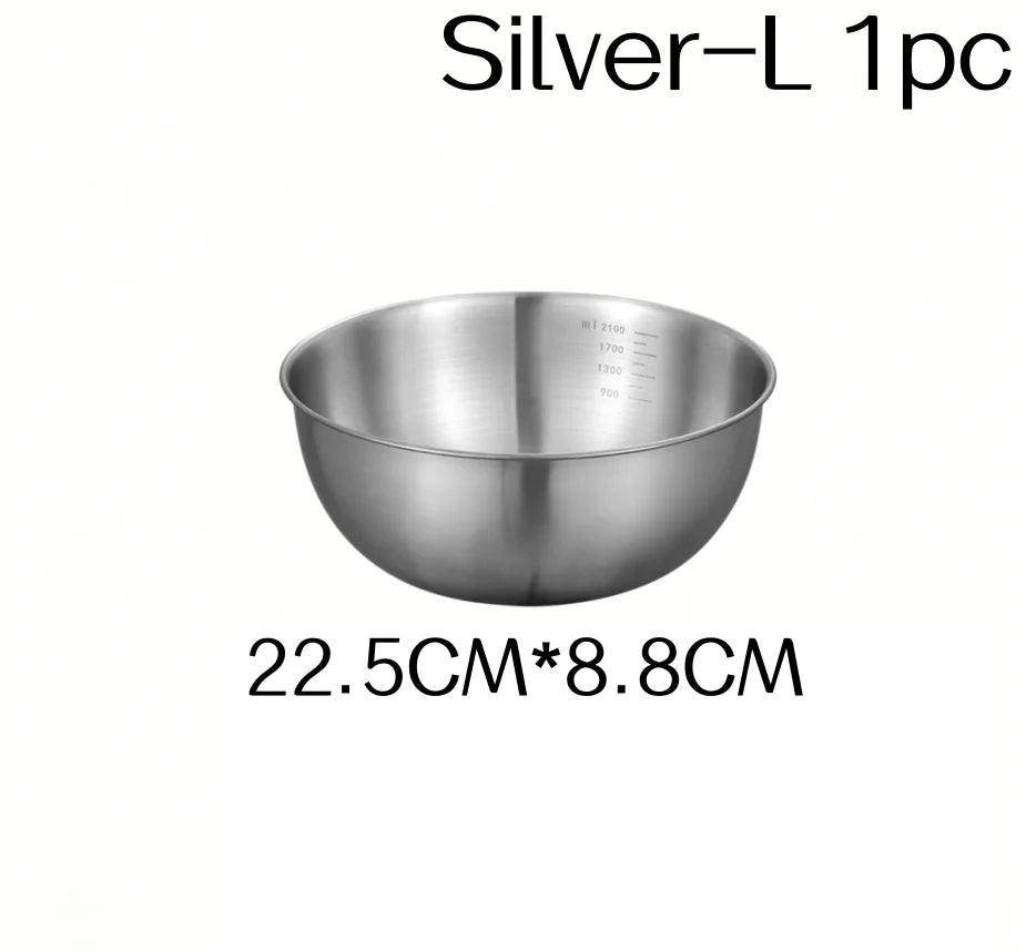 1/3pcs Stainless Steel Salad Bowl with Scale Large Capacity Flour Mixing Basin Multifunctional Bowls for Home Kitchen Essentials