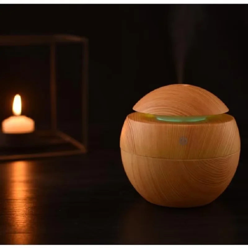 HOMEFISH Portable Mini Wood-Grain Spherical Desktop Air Humidifier Purifier Aromatherapy Machine for Home Large Capacity
