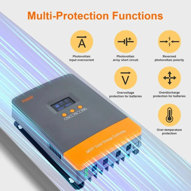 PowMr MPPT 80A/100A Charger Controller 12V 24V 36V 48V Battery Voltage Auto Up to 12 Units in Parallel for 160V Solar Panel US