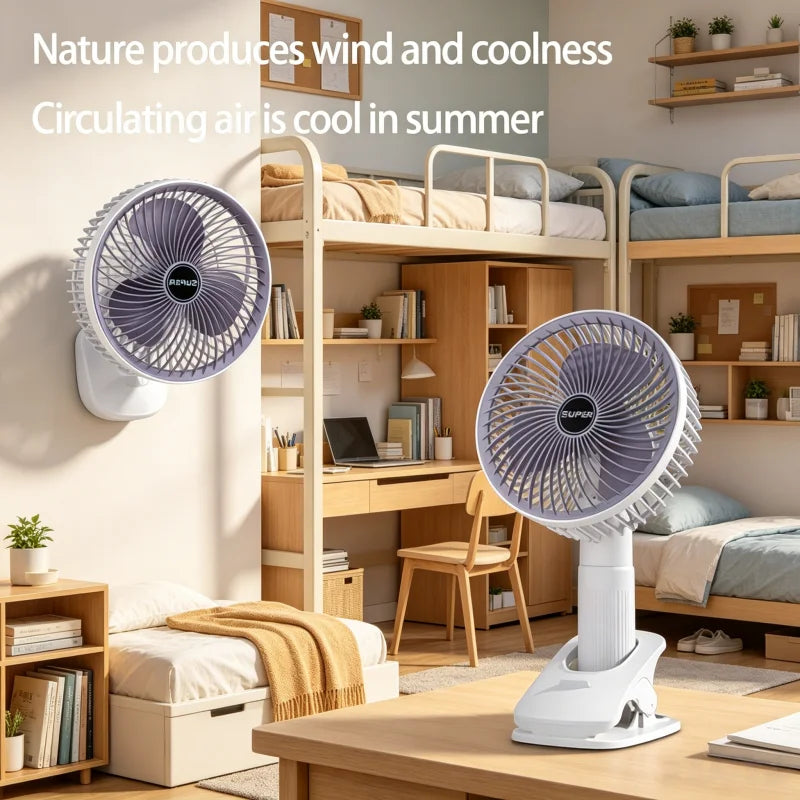 Oscillating Table Fan with Sturdy Clamp and 360-Degree Tilt Head, Rechargeable Small Fan for Desk, Powerful Airflow, Portable Air Circulator Mini Fans