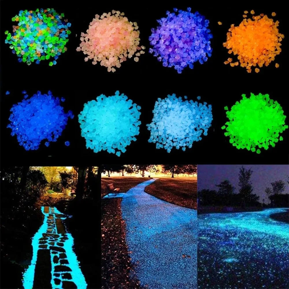 Garden Park Road, cobblestones, luminescent decorations, parties, wishing bottles, luminescent sand and stone decorations