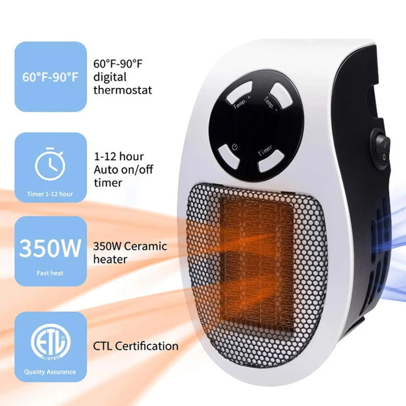 Plug In Portable Electric Heater Mini Radiator Wall Room Heater Remote Control Home Appliance Hand Warmer Machine 500W