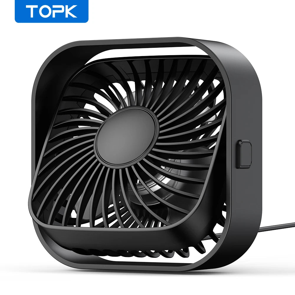 TOPK Mini Portable Fan USB Desk Fan Table Strong Airflow &Quiet Operation 3 Speed Wind 360°Rotatable Standing fans for room Home