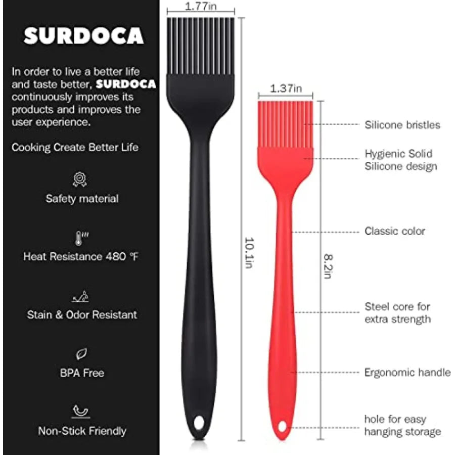 Silicone Pastry Basting Brush - 2Pcs 10 + 8 in Heat Resistant Brush for Baking Cooking Food BPA Free Kitchen Brush for Sauce Bu