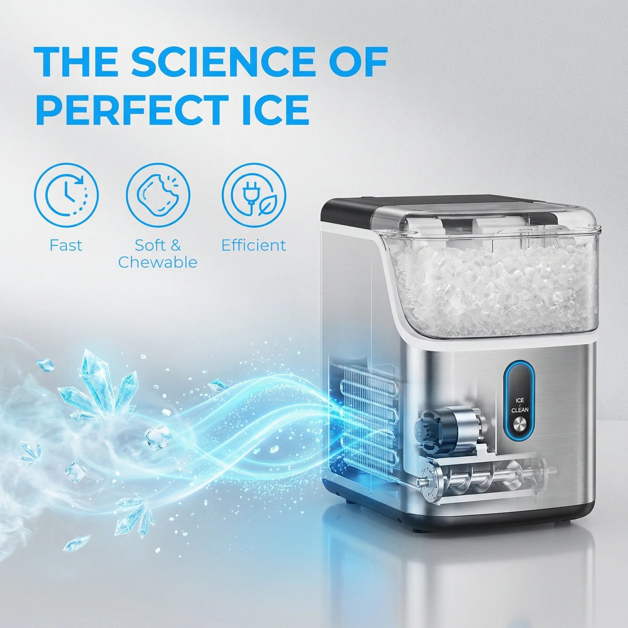 Nugget Ice Maker Countertop, Pebble Ice Maker with Soft Chewable Pellet Ice, 33 lbs per Day, Compact Ice Machine with Self-Cleaning & LED Indicator for Home, Kitchen, Camping, RV, Office