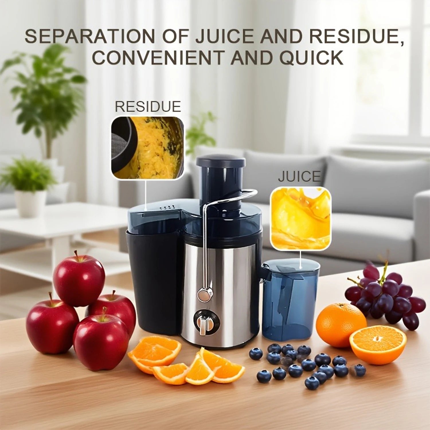 Household and Commercial Dual-Purpose Juicer with Powerful Motor, High-Speed Output Fine and Residue Free Juice, Large Capacity Machine, Material, High Temperature Resistance, Odorless Fruit and Vegetable Fresh Pressing Juice