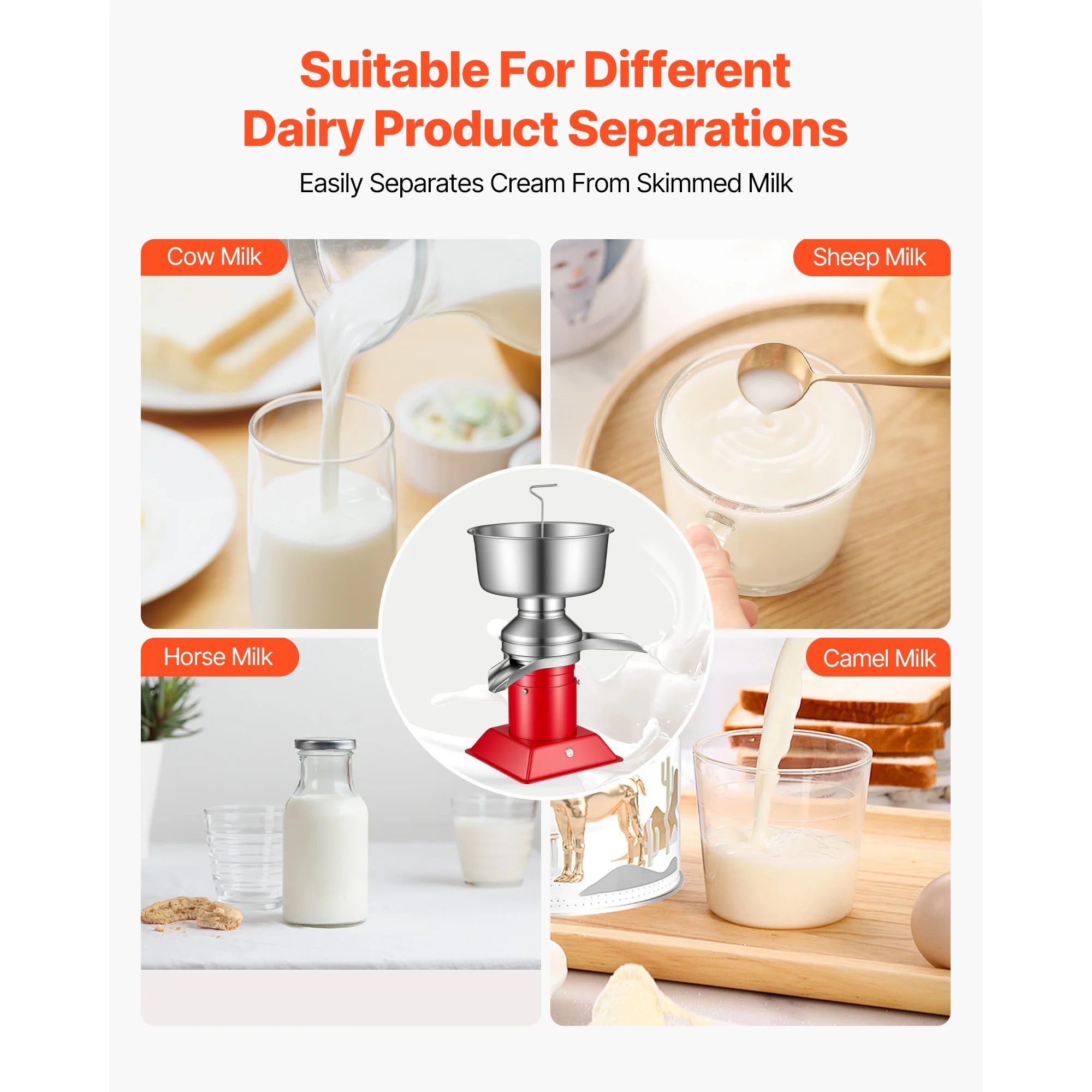 SucceBuy Electric Milk Cream Separator Output 10500RPM 304 Stainless with 4.5L Bowl Capacity Milk Skimmer Separating Machine