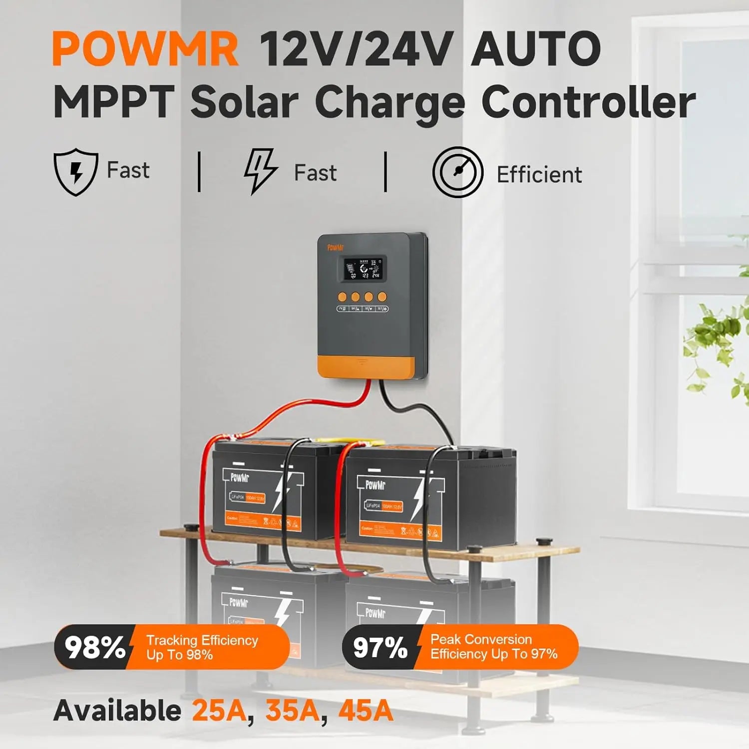 Local Stock 25A 35A 45A MPPT Solar Charger Controller 12V 24V Auto Fit Lead-Acid Lithium Battery Smart Regulator for Solar Camp RV Boat Home