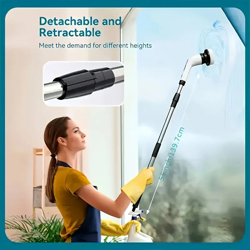 Electric Spin Scrubber – Cordless Shower Cleaner with 9 Brush Heads & Extendable Handle for Bathroom, Tub & Tile