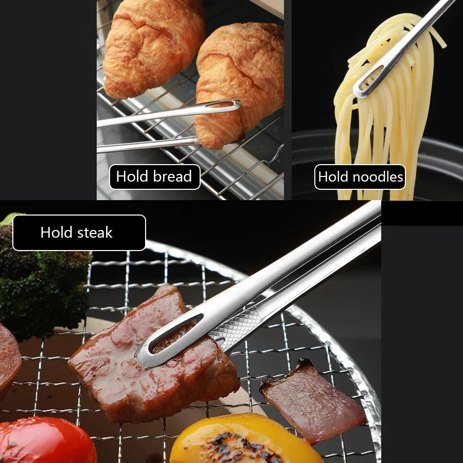 Long Stainless Steel Kitchen Tongs Non-Slip Heat Resistant BBQ Grill Tongs for Steak Seafood Buffet Salad Cooking Tools