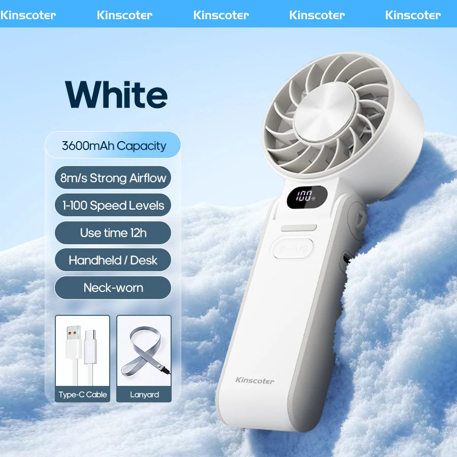 Portable High Speed Cooling Handheld Fan 3600mAh Rechargeable 100 Speed Adjustable Mini Foldable Air Cooling Turbo Fan & Lanyard
