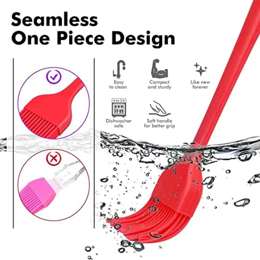 Silicone Pastry Basting Brush - 2Pcs 10 + 8 in Heat Resistant Brush for Baking Cooking Food BPA Free Kitchen Brush for Sauce Bu