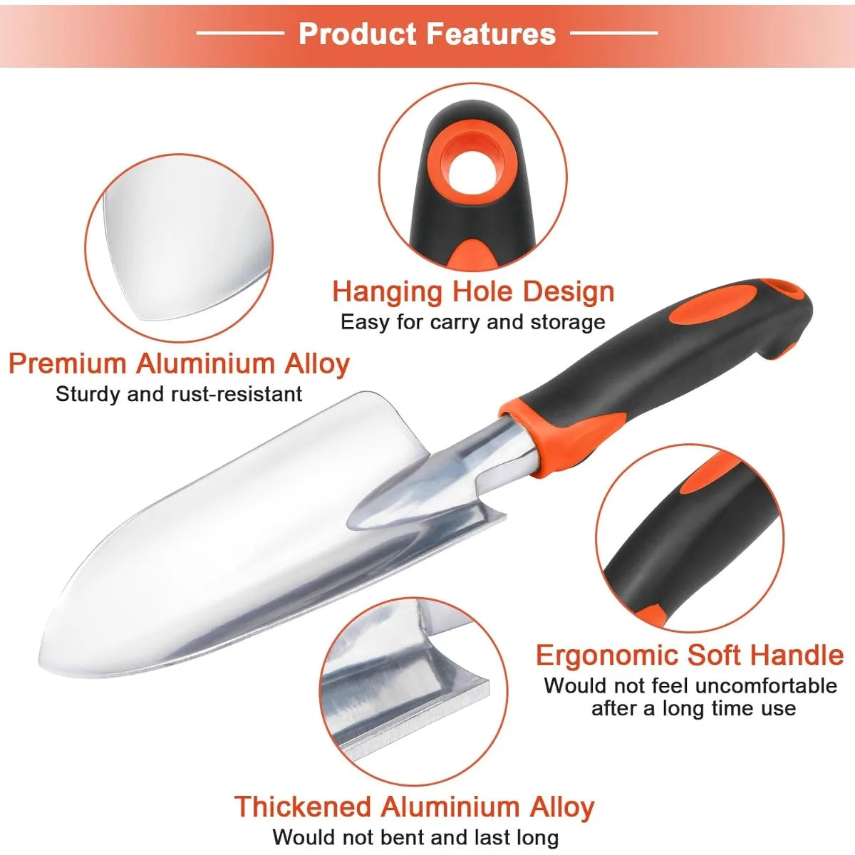 Garden Shovel Garden Hand Trowel, Heavy Duty Hand Shovel with Ergonomic Handle, Small Gardening Tools for Digging, Rust Resistan