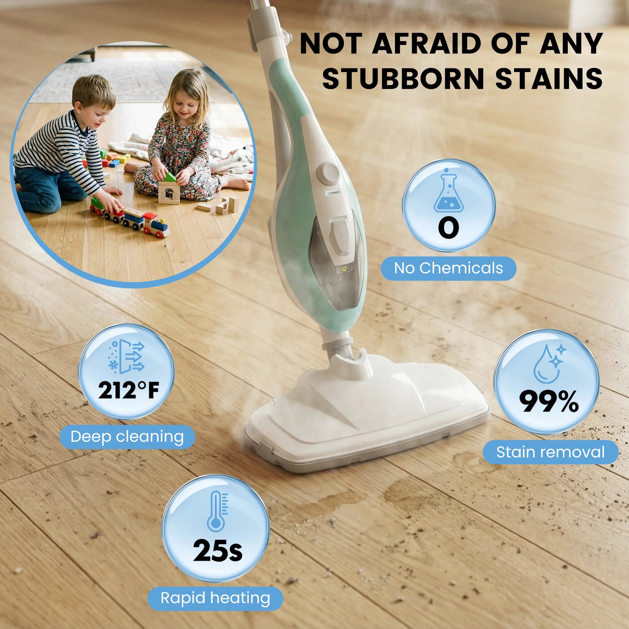 JHK 10-in-1 Steam Mop 1550W Detachable Handheld Steam Cleaner for Floor Cleaning 16FT Cord 2 Washable Pads Multi-Purpose