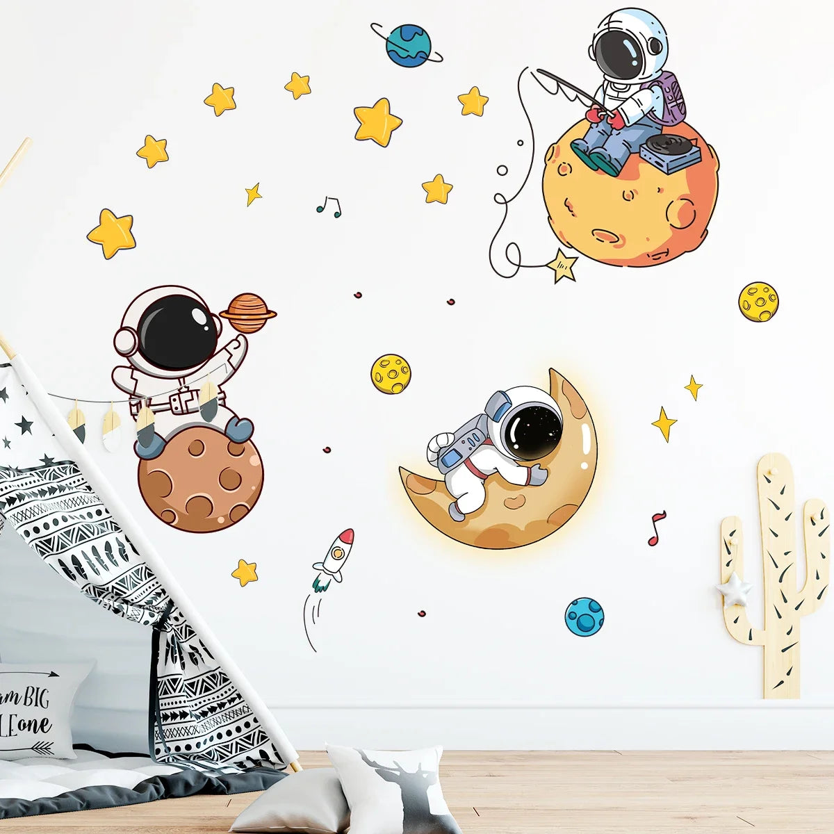 1pc Cartoon Planet Moon Star Astronaut Wall Stickers for Kids Room Children Room Bedroom Living Room Home Decoration Wall Decal