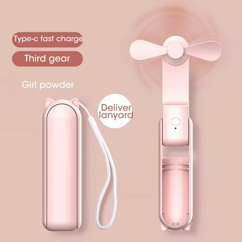 2000mAh Mini Portable Fan USB Rechargeable Cooler Collapsible Handheld Desktop Fan Quiet Foldable Office Home Handy Power Bank