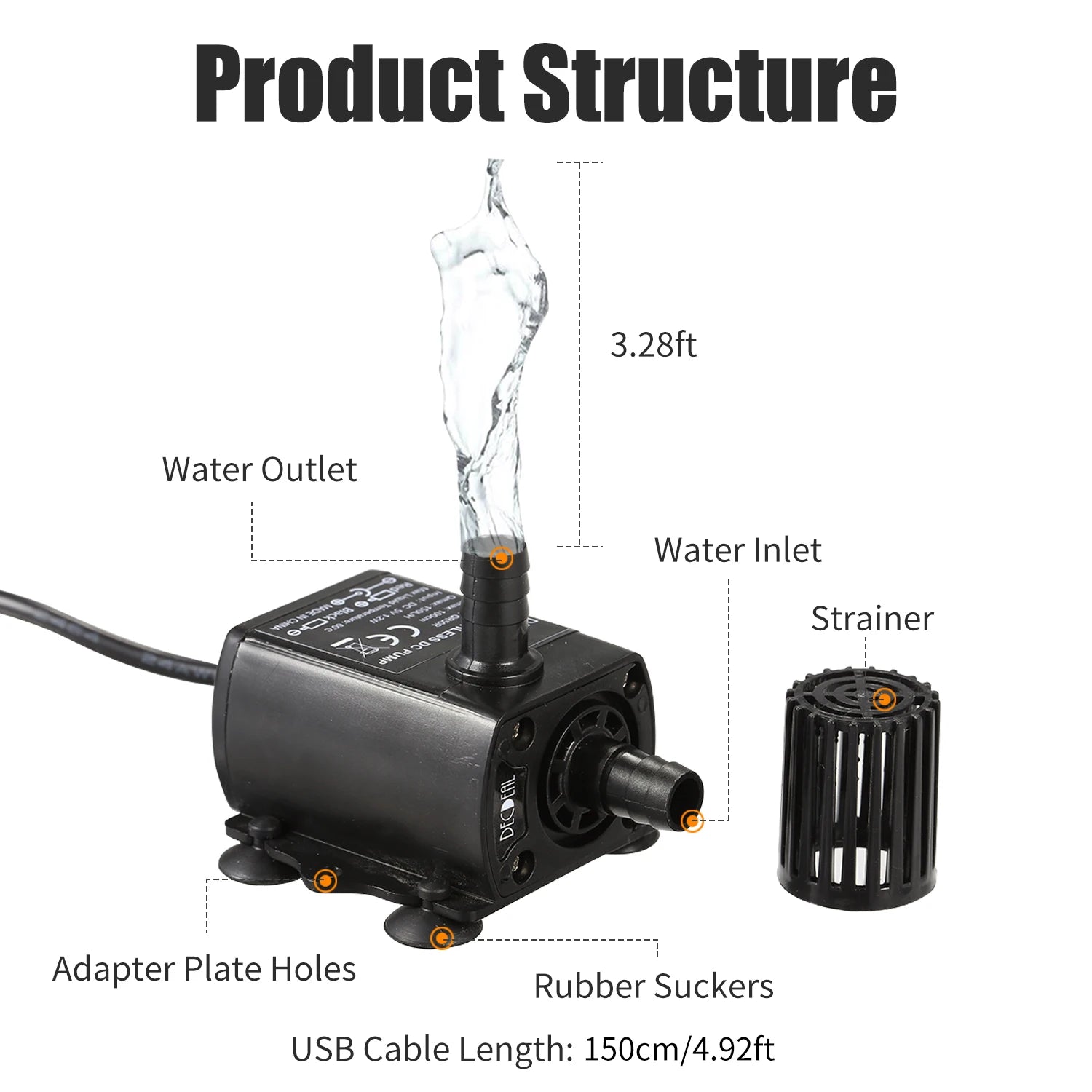 DECDEAL USB Water Pump with Strainer Ultra-quiet Mini DC5V Micro Brushless Water Oil Pump Waterproof Submersible Fountain Pump