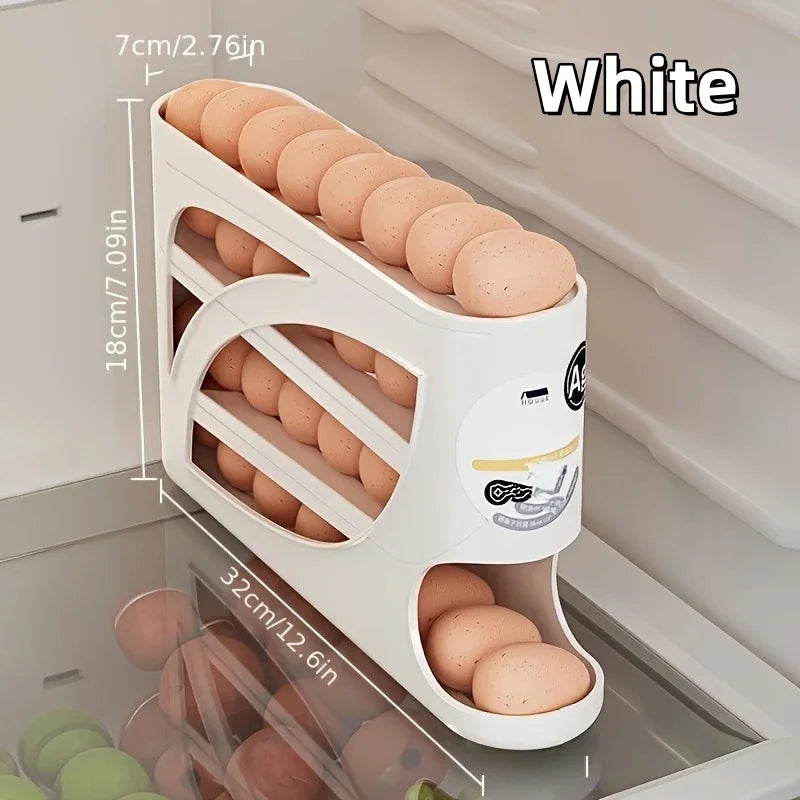 3-Tier Rolling Egg Storage Container for Refrigerator Holds 24 Eggs Organizer Rack Large Capacity Kitchen & Fridge Storage Box