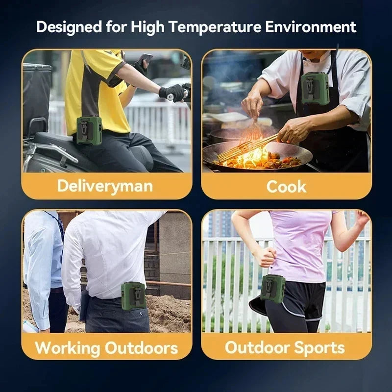2026 New Portable Waist Fan with Power Bank LED Lighting Hanging Neck Fan 5 Speed Strong Airflow Cooling Fan for Outdoor Working