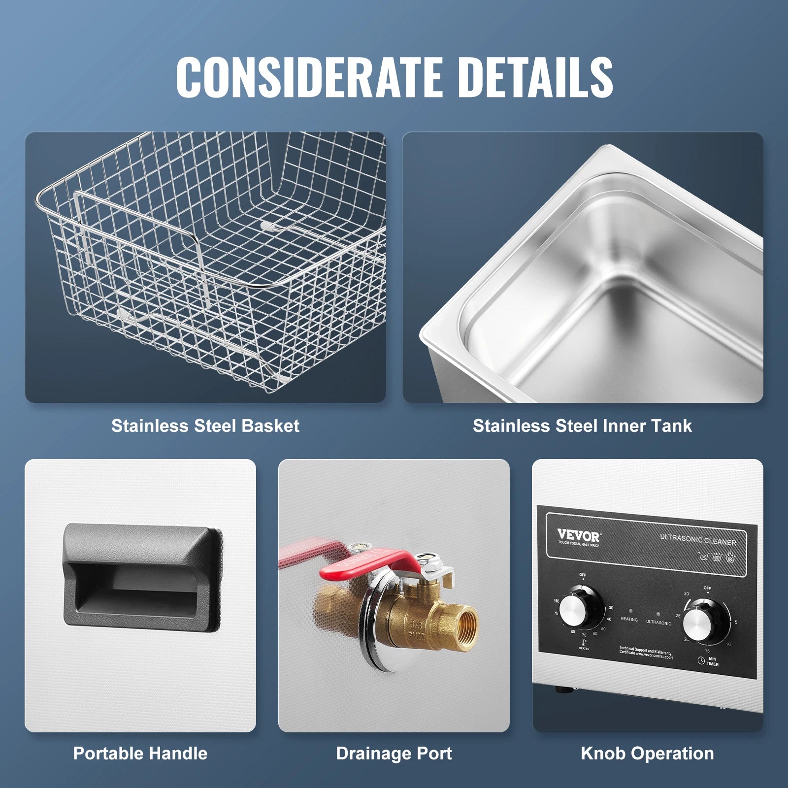 SucceBuy 15L 30L Knob Ultrasonic Cleaner with Heater & Timer for Lab Tools Metal Parts Carburetor Brass Auto Parts Engine Parts