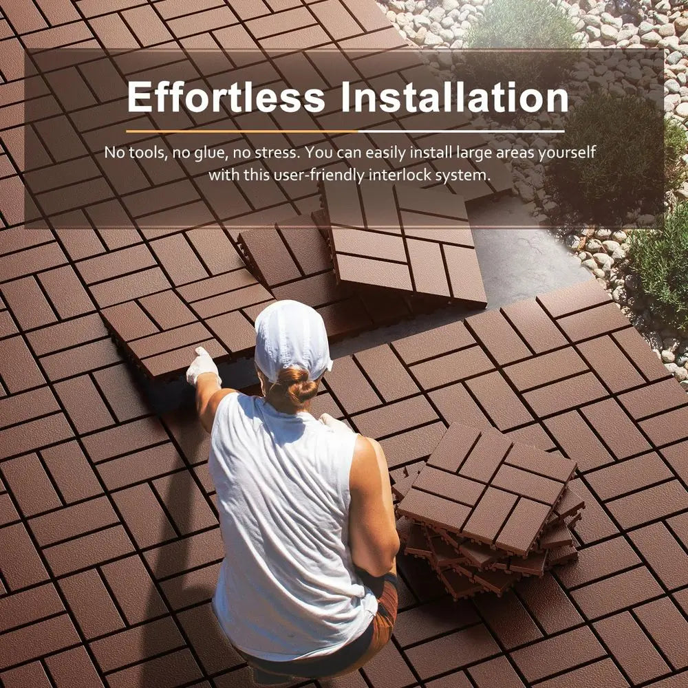 Interlocking Deck Tiles, Patio Deck Tiles, 44 Pack Deck Tiles Interlocking Outdoor All Weather, 12'x12', 8 Slat, 44 Sq. T, Highl