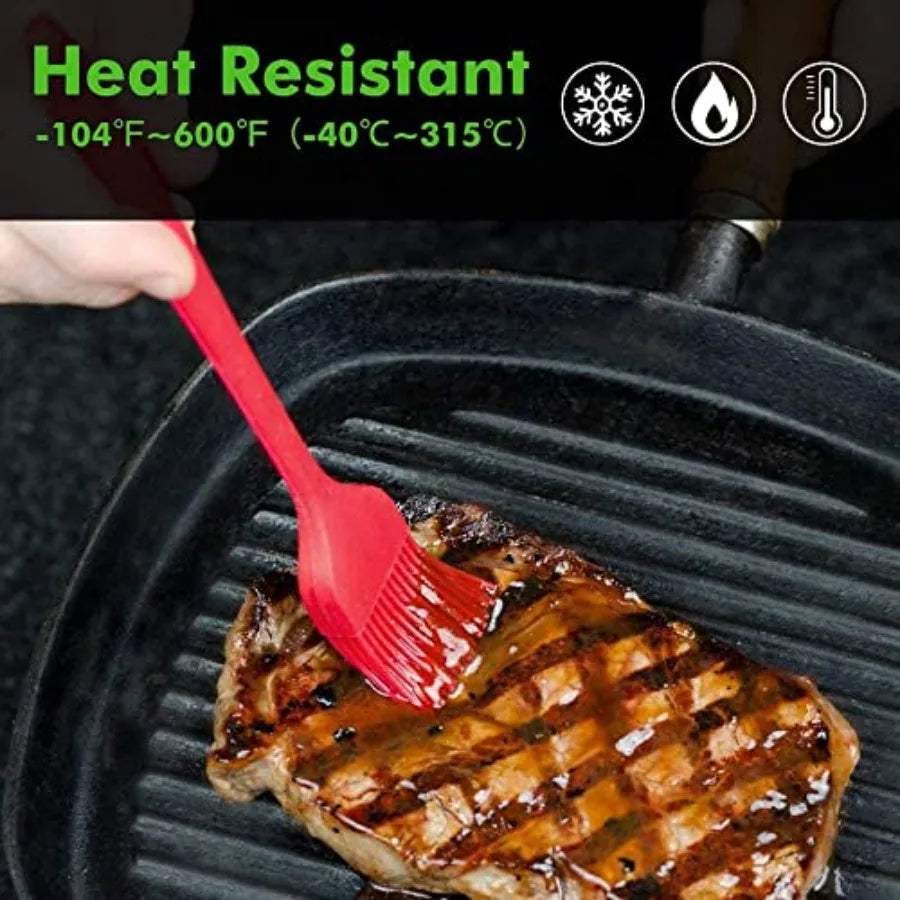 Silicone Pastry Basting Brush - 2Pcs 10 + 8 in Heat Resistant Brush for Baking Cooking Food BPA Free Kitchen Brush for Sauce Bu