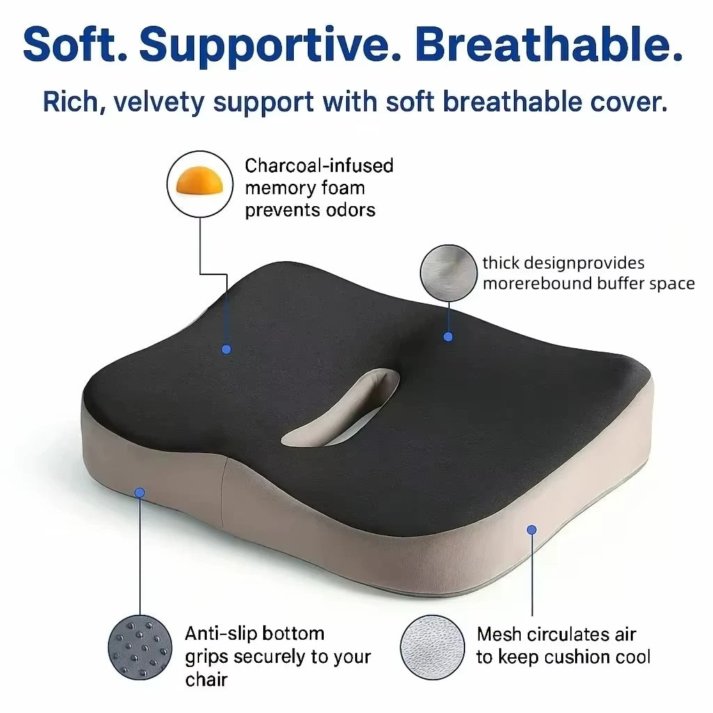【Sitting Artifact】Breathable Memory Foam Cushion | Office Student Car, Spine Relief, Skin-Friendly & Easy Clean