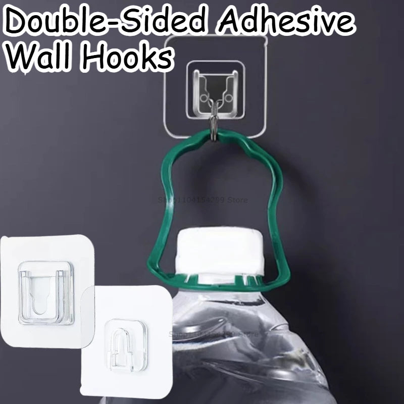 Double-Sided Self Adhesive Wall Hooks for Hanging Traceless Waterproof Oilproof Kitchen Bedroom Wall Hook Storage Holder Storage