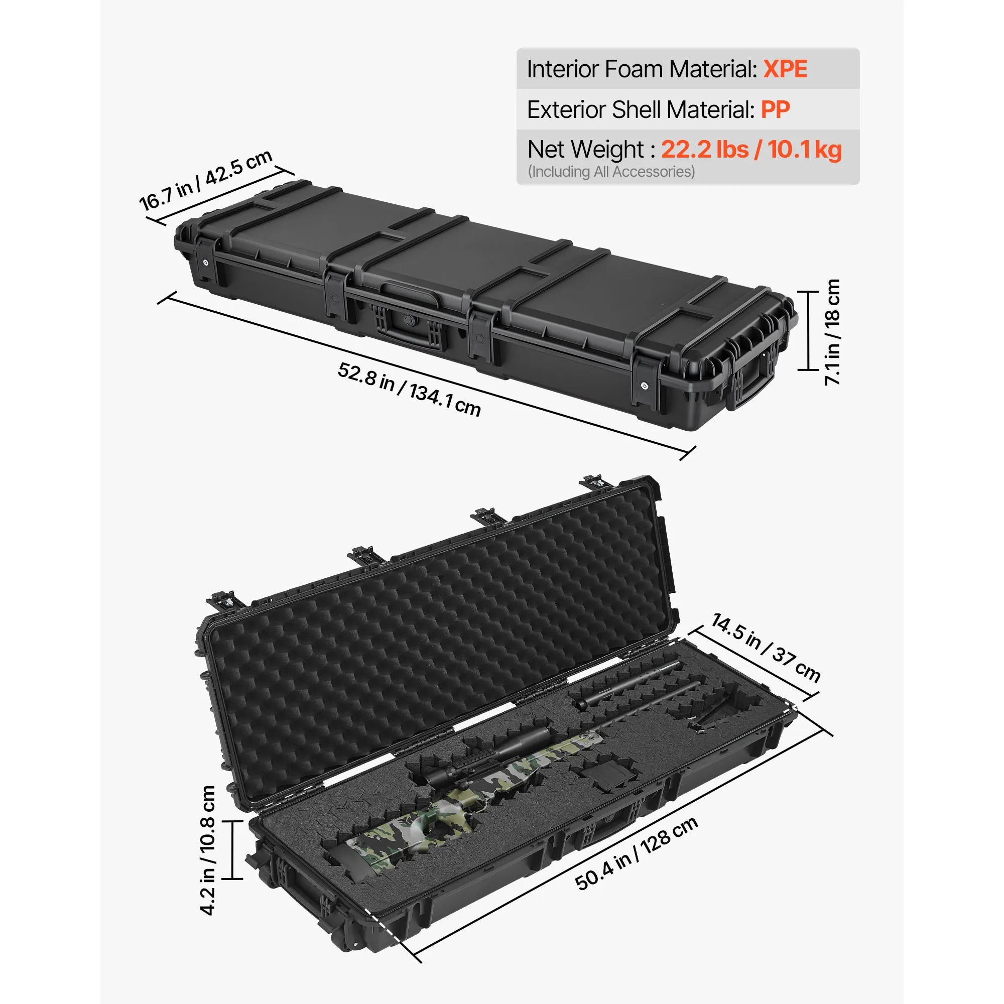 SucceBuy Hard Rifle Case Lockable Rifle Case with Pre-cut Foams Wheels IP67 Waterproof Pistol Storage Cases for Rifles Shotguns