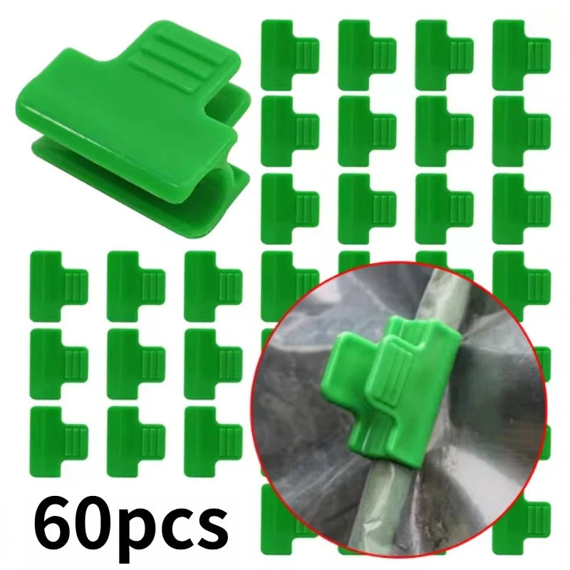 60pcs Green Plastic Greenhouse Film Clips - Heavy-Duty Windproof Garden Clips for Securing Mulch, Tarp & Plant Covers