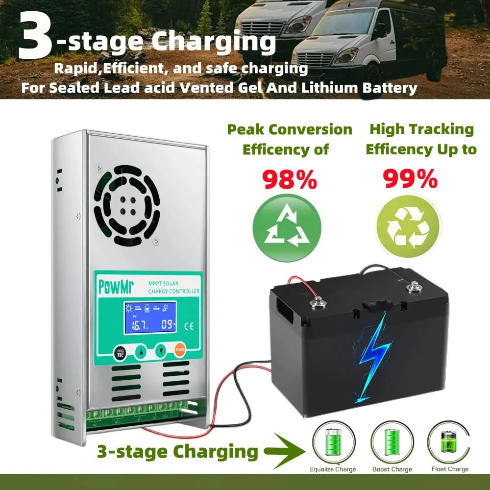 PowMr MPPT 60A Solar Charge Controller Max PV 160V Auto 12V 24V 36V 48V for Lead Acid Lithium Battery Regulator Solar Panel